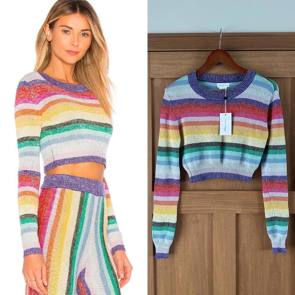 NWT Lovers & Friends Believe Cropped Sweater in Rainbow Sparkle Women’s Medium